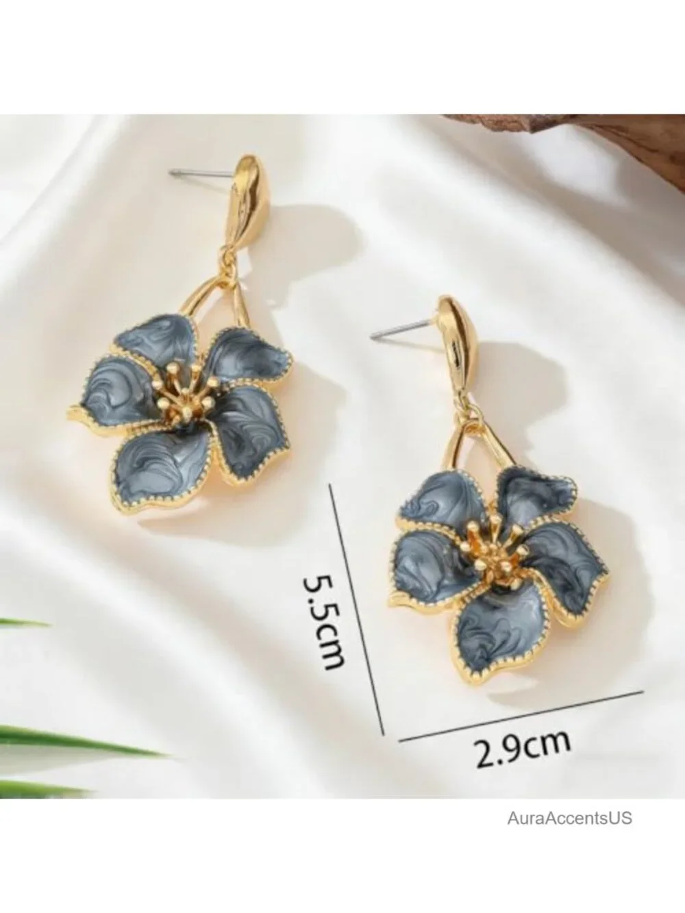 Gold Tone Floral Dangle Earrings, Oversized Flower Drop Earrings, Lightweight
